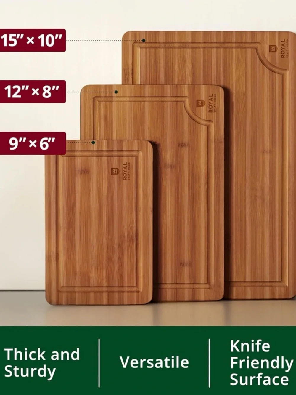 Wood Bamboo Cutting Board Set - Natural Wood
